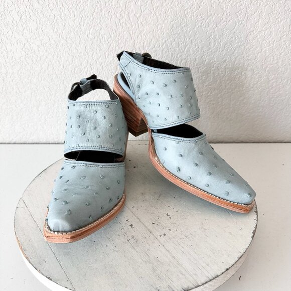 Lane Boots Shoes - NEW Lane Robin Mule Short Cowboy Mules Sz 7 Blue Ostrich Leather Snip Toe Boots